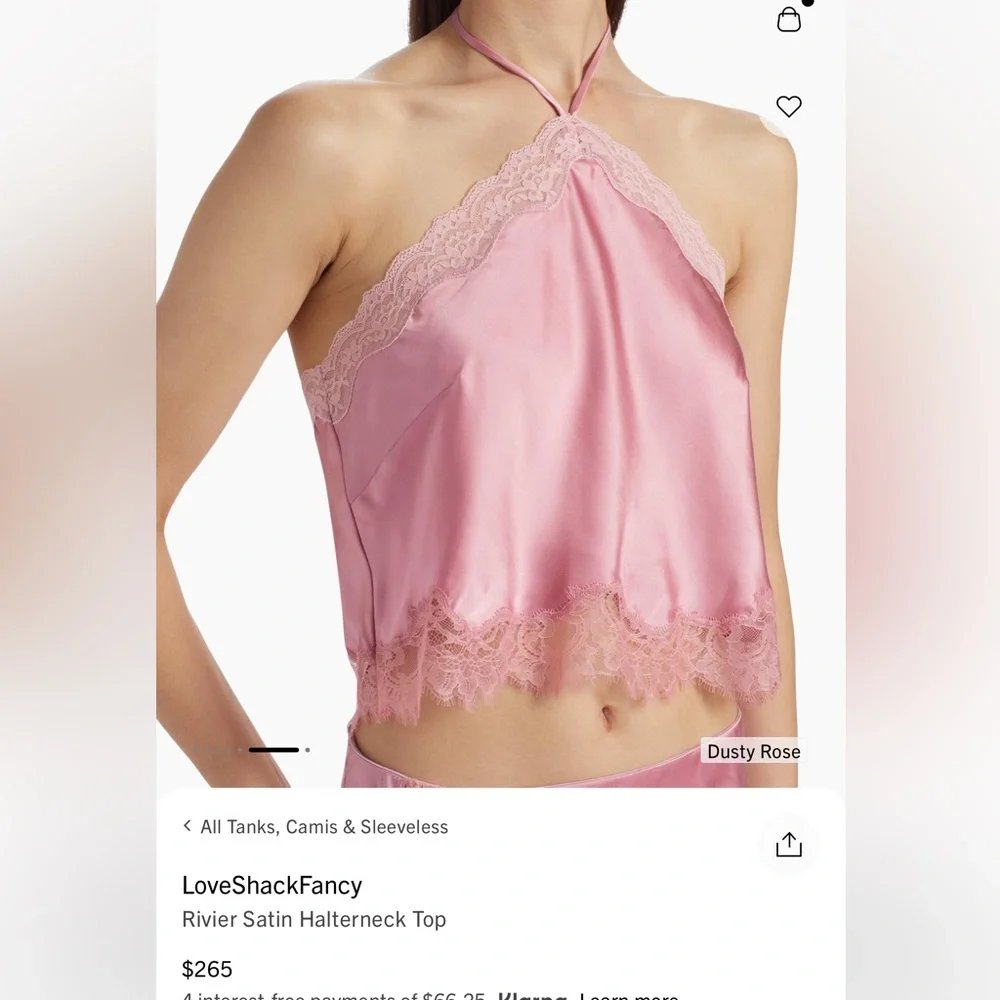 NWT. LoveShackFancy pink Rivier satin halterneck Top - Picture 3 of 12